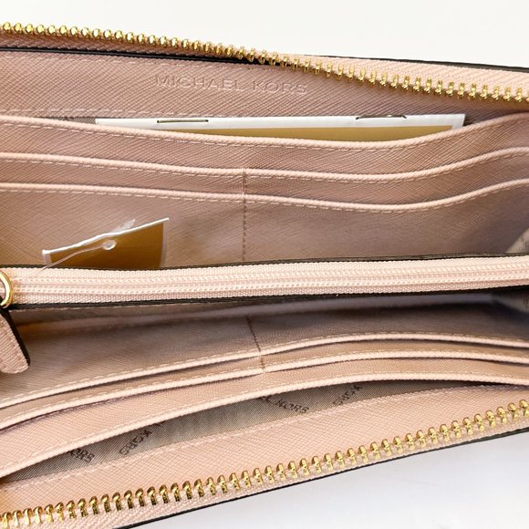 Michael Kors Jet Set Travel LG Three Quarter Zip Wallet Pebbled Leather Ballet - Picture 8 of 11